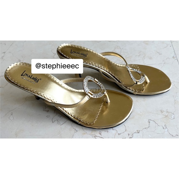 LenaLuisa Gold Slip On Heels with Silver Embellishment Crystal - Picture 7 of 14